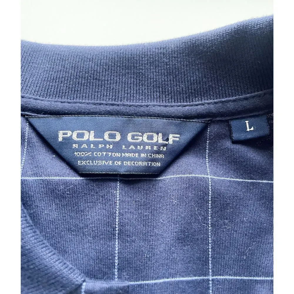 Men's Ralph Lauren Polo Golf Navy Window Pane Polo Shirt Size Large